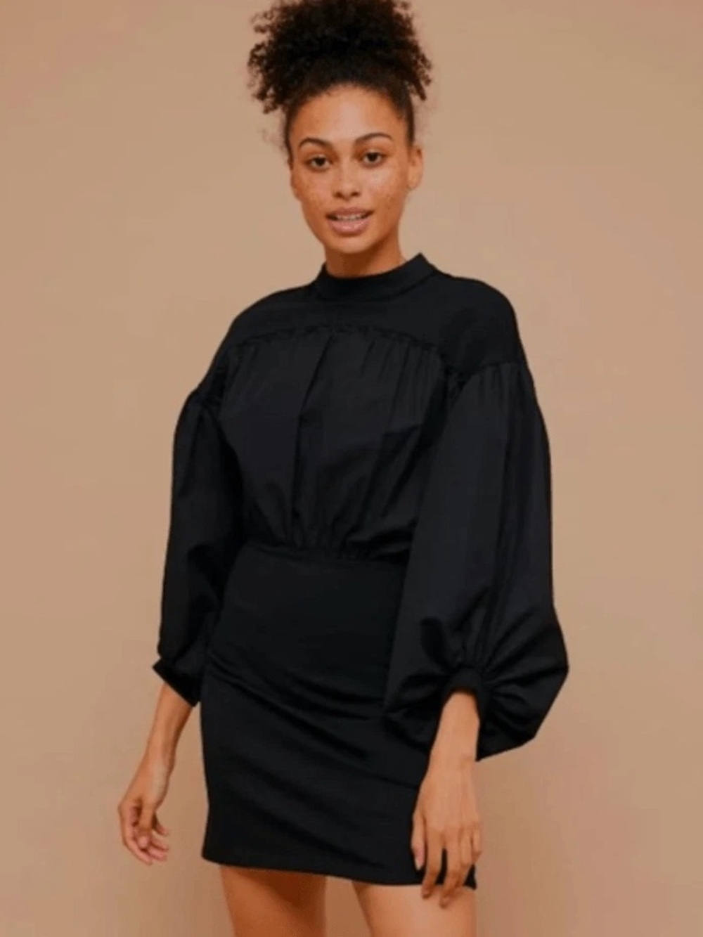 Black Balloon Sleeve Mini Dress - Women